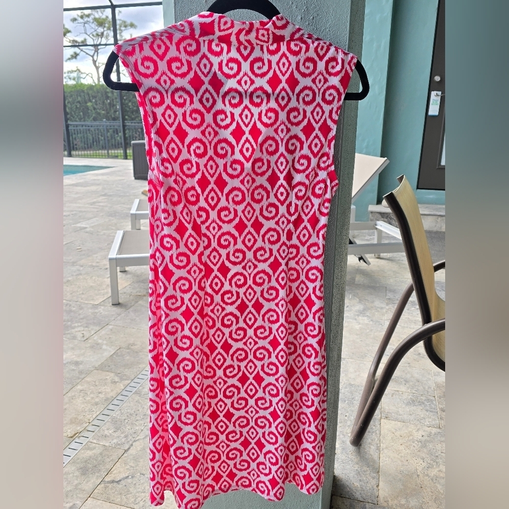 🌴Tommy Bahama🌸Bimini Printed Cowlneck Sleeveless Shift Dress Red White XS - Picture 3 of 5